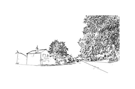 Building view with landmark of Limerick is a city in Ireland. Hand drawn sketch illustration in vector.のイラスト素材