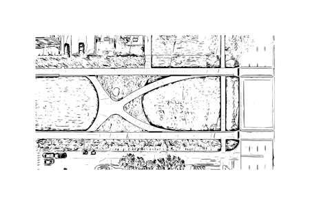 Building view with landmark of Lincoln is the capital city in Nebraska. Hand drawn sketch illustration in vector.のイラスト素材