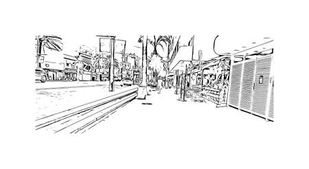 Building view with landmark of Lloret de Mar is the town in Spain. Hand drawn sketch illustration in vector.のイラスト素材