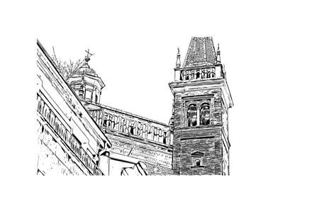 Building view with landmark of Lodi is the city in California. Hand drawn sketch illustration in vector.のイラスト素材