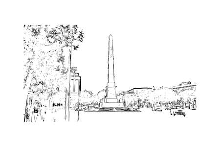 Building view with landmark of Lecce is a city in Italy. Hand drawn sketch illustration in vector.のイラスト素材