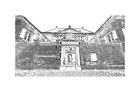 Building view with landmark of Leiden city in the Netherlands. Hand drawn sketch illustration in vector.のイラスト素材