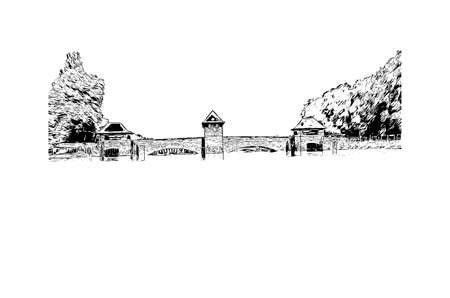 Building view with landmark of Leipzig is the city in Germany. Hand drawn sketch illustration in vector.のイラスト素材