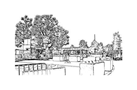 Building view with landmark of Luxembourg is the capital city in  Luxembourg. Hand drawn sketch illustration in vector.のイラスト素材