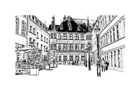 Building view with landmark of Luxembourg is the capital city in  Luxembourg. Hand drawn sketch illustration in vector.のイラスト素材