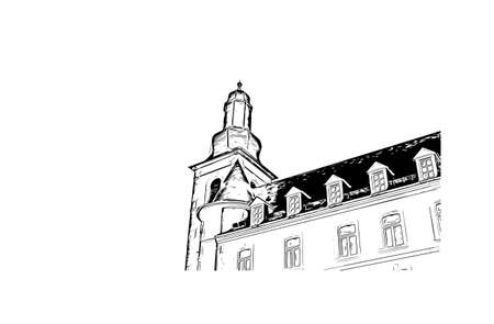 Building view with landmark of Luxembourg is the capital city in  Luxembourg. Hand drawn sketch illustration in vector.のイラスト素材