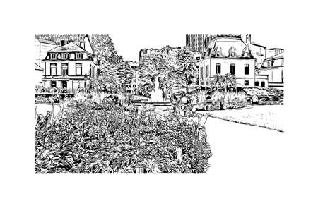 Building view with landmark of Luxembourg is the capital city in  Luxembourg. Hand drawn sketch illustration in vector.のイラスト素材