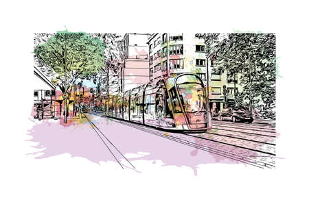 Building view with landmark of Luxembourg is the capital city in  Luxembourg. Watercolor splash with hand drawn sketch illustration in vector.のイラスト素材