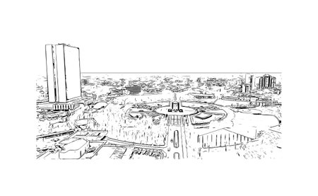 Building view with landmark of Lome is the capital in Togo. Hand drawn sketch illustration in vector.のイラスト素材