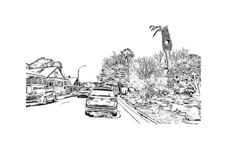 Building view with landmark of Monterey is the city in California. Hand drawn sketch illustration in vector.のイラスト素材