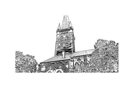 Building view with landmark of Lubeck is the 
city in Germany. Hand drawn sketch illustration in vector.のイラスト素材