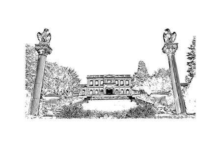 Building view with landmark of Montlucon is the 
commune in France. Hand drawn sketch illustration in vector.のイラスト素材