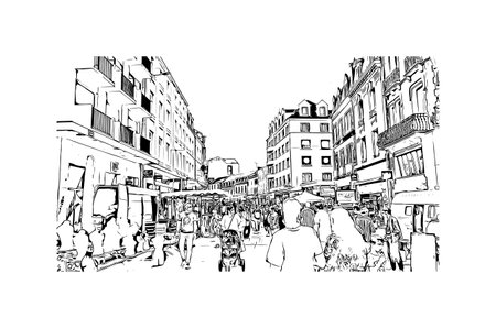 Building view with landmark of Montlucon is the 
commune in France. Hand drawn sketch illustration in vector.のイラスト素材