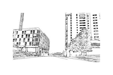 Building view with landmark of Memphis is the city in Tennessee. Hand drawn sketch illustration in vector.のイラスト素材
