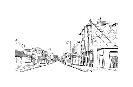 Building view with landmark of Memphis is the city in Tennessee. Hand drawn sketch illustration in vector.のイラスト素材