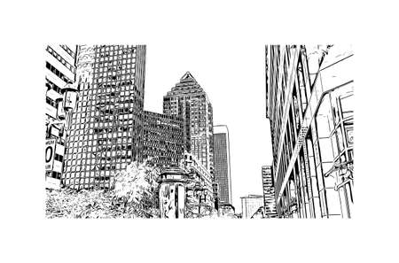 Building view with landmark of Montreal is the city in Canada. Hand drawn sketch illustration in vector.のイラスト素材