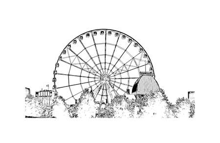 Building view with landmark of Montreal is the city in Canada. Hand drawn sketch illustration in vector.のイラスト素材