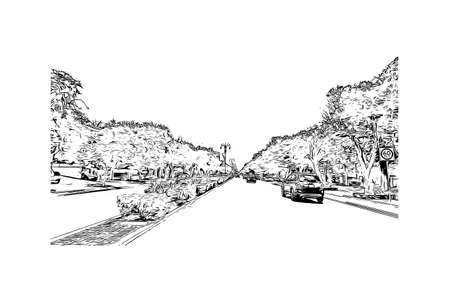 Building view with landmark of Merida is the city in Mexico. Hand drawn sketch illustration in vector.のイラスト素材