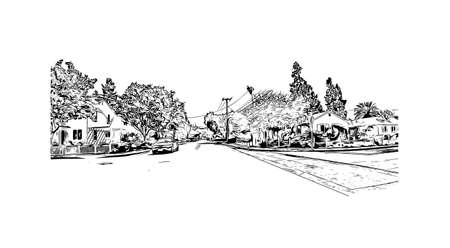 Building view with landmark of Mountain View is the 
city in California. Hand drawn sketch illustration in vector.のイラスト素材