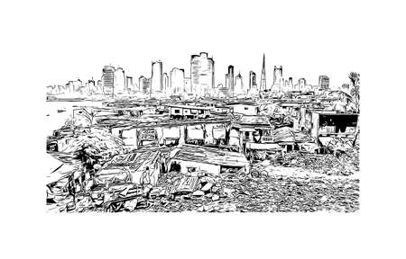 Building view with landmark of Mumbai is the 
city in India. Hand drawn sketch illustration in vector.のイラスト素材