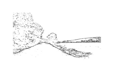 Building view with landmark of Murter is the 
Island in Croatia. Hand drawn sketch illustration in vector.のイラスト素材