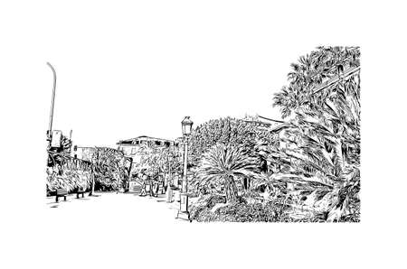 Building view with landmark of Murcia is the 
city in Spain. Hand drawn sketch illustration in vector.のイラスト素材