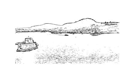 Building view with landmark of Nafplio is the 
city in Greece. Hand drawn sketch illustration in vector.のイラスト素材