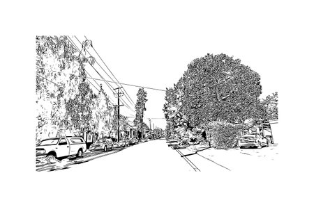 Building view with landmark of Napa is the 
city in California. Hand drawn sketch illustration in vector.のイラスト素材