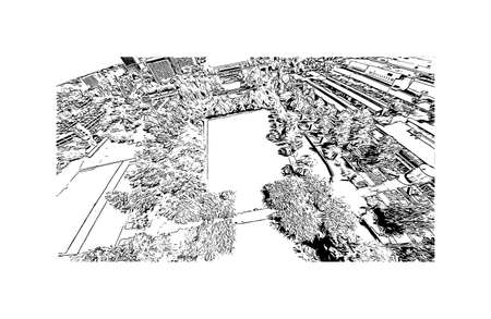 Building view with landmark of Nashville is the city in Tennessee. Hand drawn sketch illustration in vector.のイラスト素材