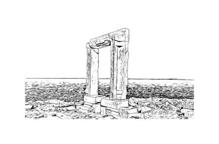 Building view with landmark of Naxos is the 
city in Greece. Hand drawn sketch illustration in vector.のイラスト素材