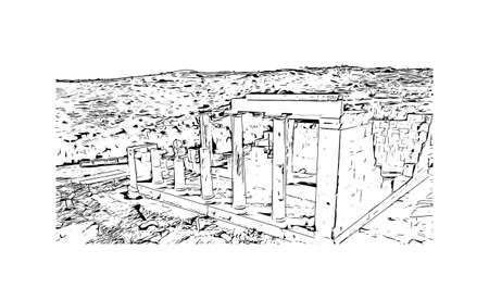 Building view with landmark of Naxos is the 
city in Greece. Hand drawn sketch illustration in vector.のイラスト素材