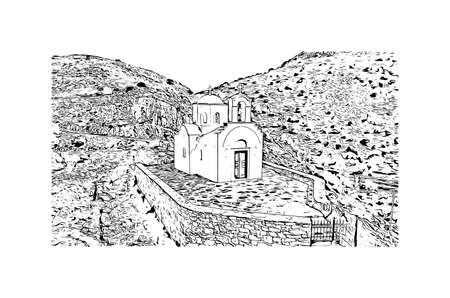Building view with landmark of Naxos is the 
city in Greece. Hand drawn sketch illustration in vector.のイラスト素材