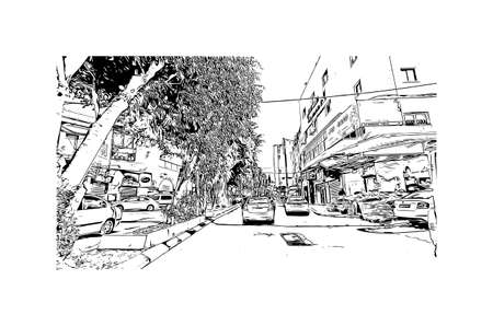 Building view with landmark of Nazareth is the 
city in Israel. Hand drawn sketch illustration in vector.のイラスト素材