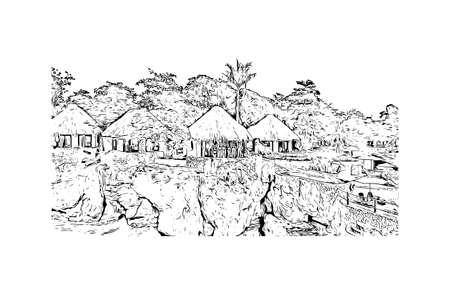 Building view with landmark of Negril is the 
town in Jamaica. Hand drawn sketch illustration in vector.のイラスト素材