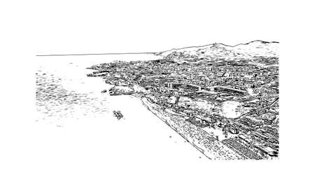 Building view with landmark of Nerja is the 
town in Spain. Hand drawn sketch illustration in vector.のイラスト素材