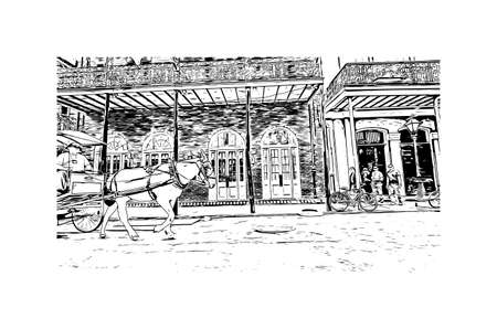 Building view with landmark of New Orleans is the 
city in Louisiana. Hand drawn sketch illustration in vector.のイラスト素材