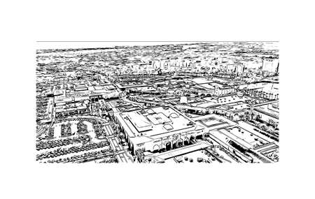 Building view with landmark of Newport Beach is the 
city in California. Hand drawn sketch illustration in vector.のイラスト素材