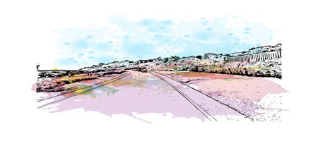 Building view with landmark of Newport is the 
city in Rhode Island. Watercolor splash with hand drawn sketch illustration in vector.のイラスト素材