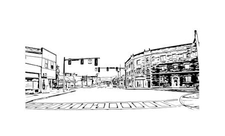 Building view with landmark of Niagara Falls is the 
city in Canada. Hand drawn sketch illustration in vector.のイラスト素材