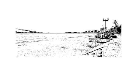 Building view with landmark of Nha Trang is the 
city in Vietnam. Hand drawn sketch illustration in vector.のイラスト素材