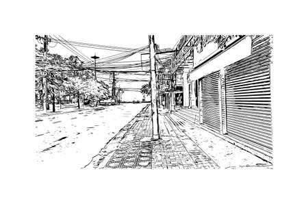 Building view with landmark of Nha Trang is the 
city in Vietnam. Hand drawn sketch illustration in vector.のイラスト素材