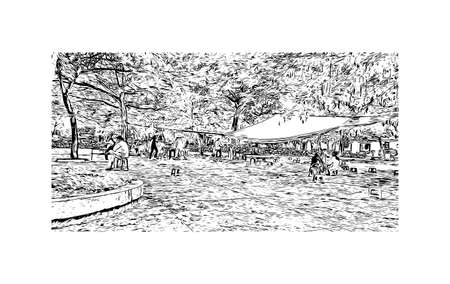 Building view with landmark of Nha Trang is the 
city in Vietnam. Hand drawn sketch illustration in vector.のイラスト素材