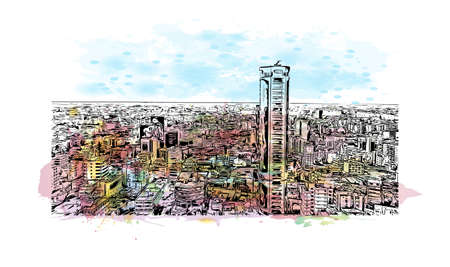 Building view with landmark of Nicosia is the 
capital of Cyprus. Hand drawn sketch illustration in vector.のイラスト素材