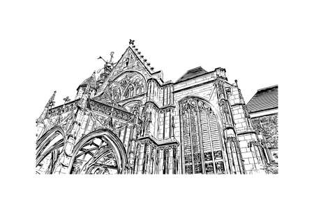 Building view with landmark of Nijmegen is the 
municipality in Netherlands. Hand drawn sketch illustration in vector.のイラスト素材