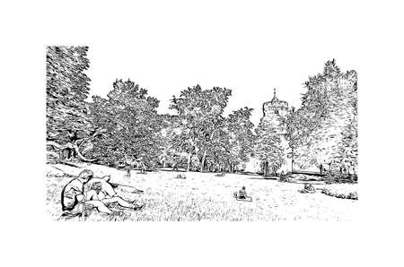 Building view with landmark of Nijmegen is the 
municipality in Netherlands. Hand drawn sketch illustration in vectorのイラスト素材