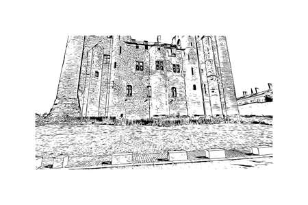 Building view with landmark of Niort is the 
commune in France. Hand drawn sketch illustration in vectorのイラスト素材