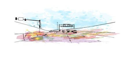 Building view with landmark of North Las Vegas is the 
city in Nevada. Watercolor splash with hand drawn sketch illustration in vector.のイラスト素材