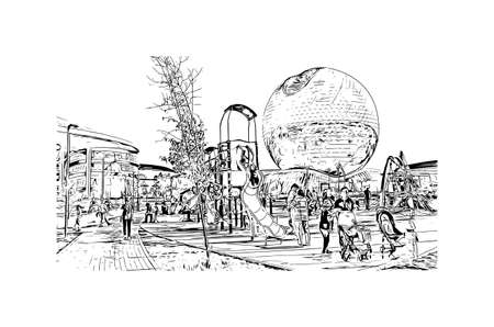 Building view with landmark of Nur Sultan is the 
capital of Kazakhstan. Hand drawn sketch illustration in vector.のイラスト素材