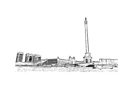 Building view with landmark of Nur Sultan is the 
capital of Kazakhstan. Hand drawn sketch illustration in vector.のイラスト素材