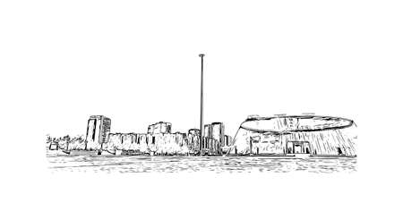 Building view with landmark of Nur Sultan is the 
capital of Kazakhstan. Hand drawn sketch illustration in vector.のイラスト素材